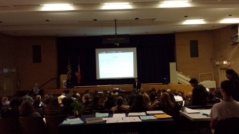Junior students and their parents gathered in the auditorium gaining more knowledge on the steps for college from the guidance counselor, Mr. Lumetta.