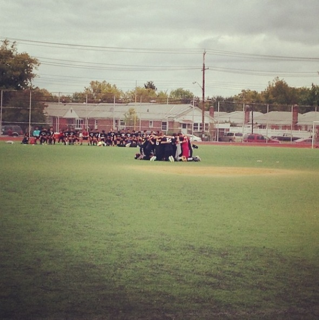  The Francis Lewis boys soccer team’s pregame speech before their match against Forest Hills.  Photo by George Angelidis.